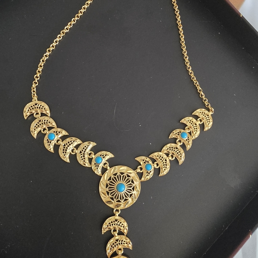 22kgp Dubai Jewelry Elegant Gold and Turquoise Necklace